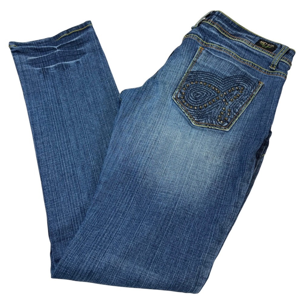 Y2K Akademiks AKDMKS Jeans Womens 34 Low Rise Bootcut Flare Studded Pocket Denim